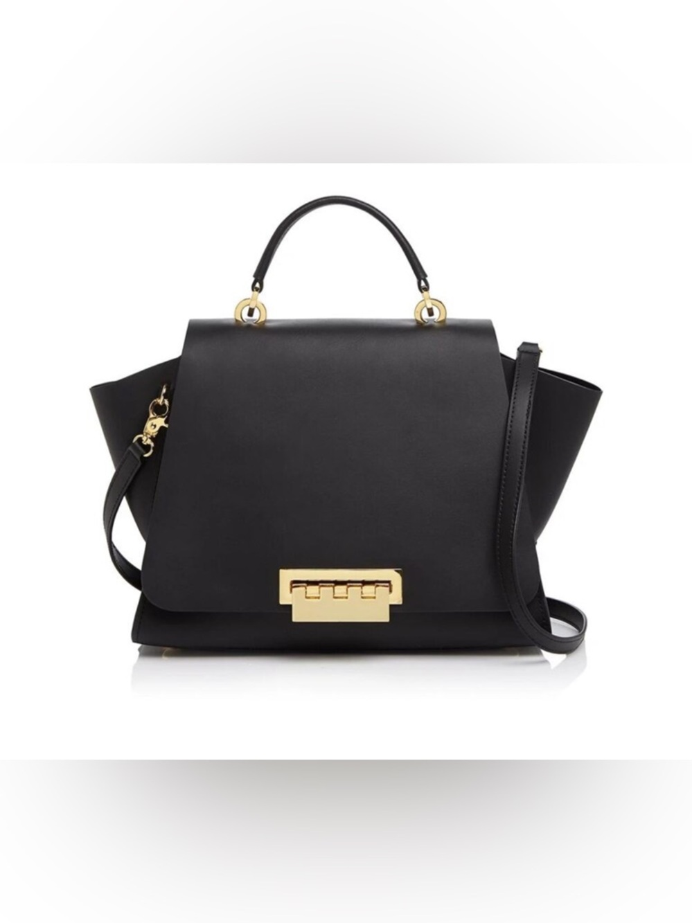 Zac Posen Black Leather Top-Handle Satchel with Gold Hardware